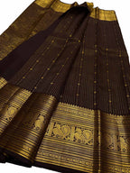 Brown Handloom Kanjeevaram Pure Silk Saree - Elegant and Luxurious - Luxurion World
