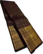 Brown Handloom Kanjeevaram Pure Silk Saree - Elegant and Luxurious - Luxurion World