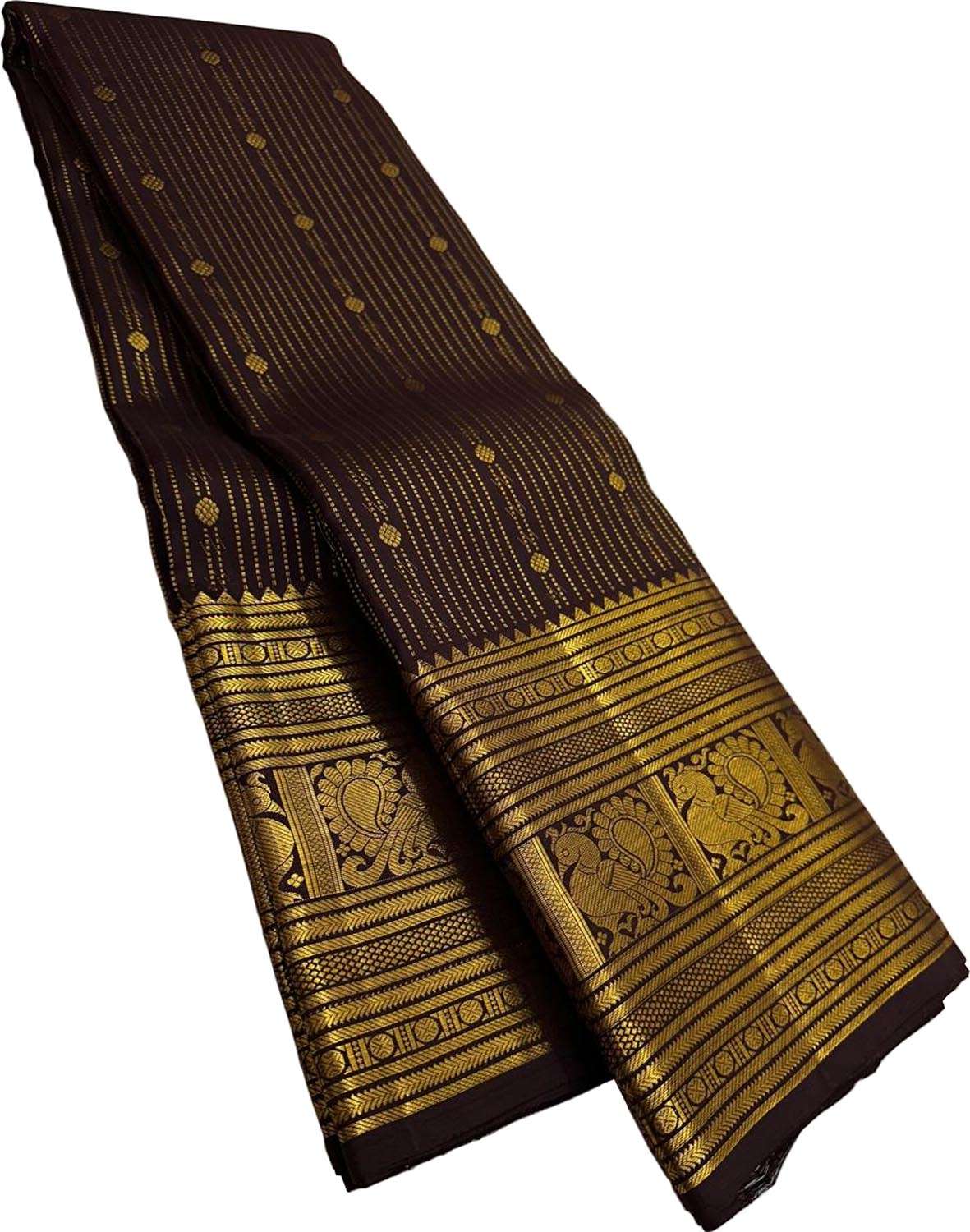 Brown Handloom Kanjeevaram Pure Silk Saree - Elegant and Luxurious - Luxurion World