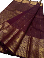 Maroon Handloom Kanjeevaram Pure Silk Saree - Luxurion World