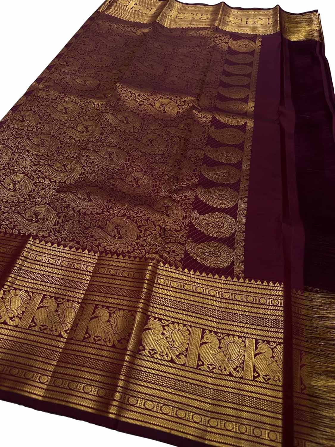 Maroon Handloom Kanjeevaram Pure Silk Saree - Luxurion World