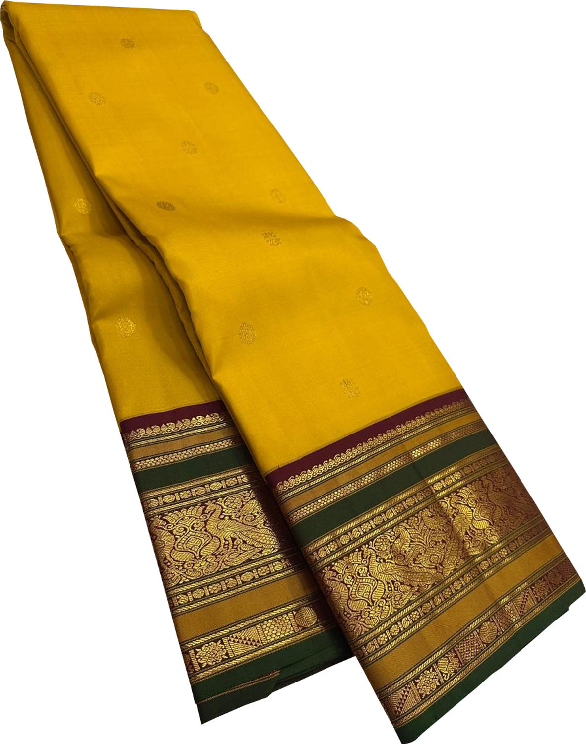 Golden Glow: Handloom Kanjeevaram Pure Silk Saree - Luxurion World