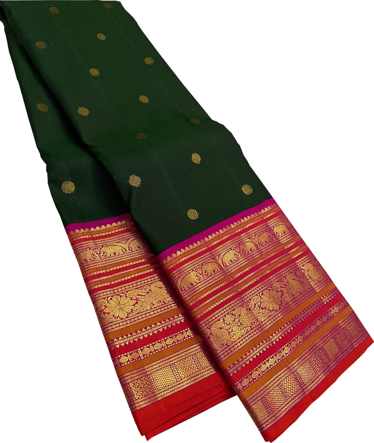 Green Handloom Kanjeevaram Pure Silk Saree - Elegant and Luxurious - Luxurion World