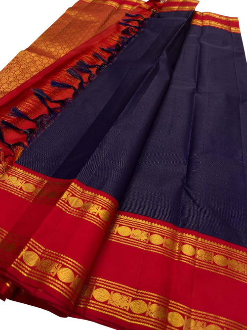 Blue Handloom Kanjeevaram Pure Silk Saree - Luxurion World