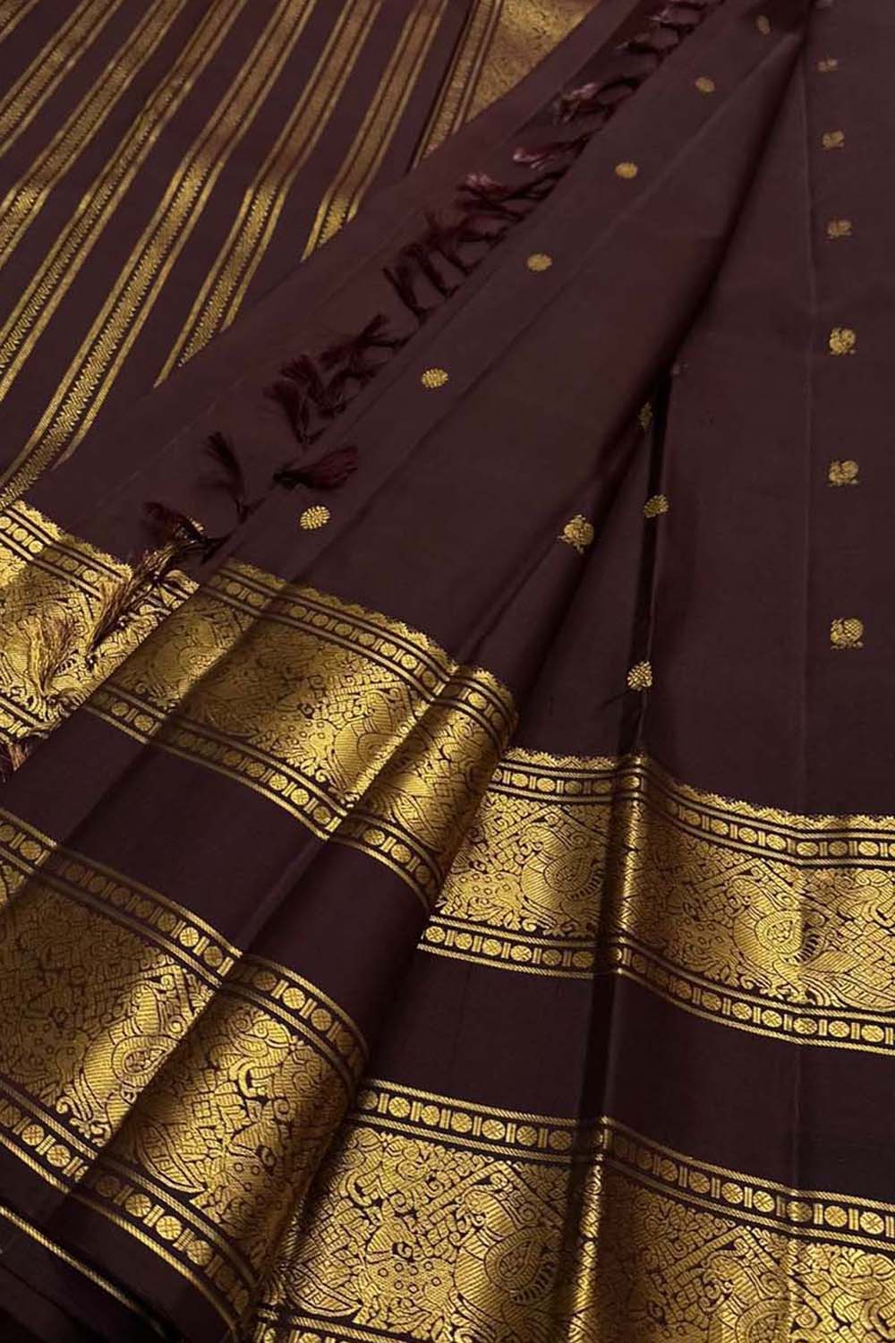 Brown Pure Kanjeevaram Silk Handloom Saree
