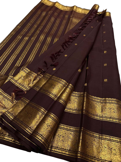 Brown Pure Kanjeevaram Silk Handloom Saree