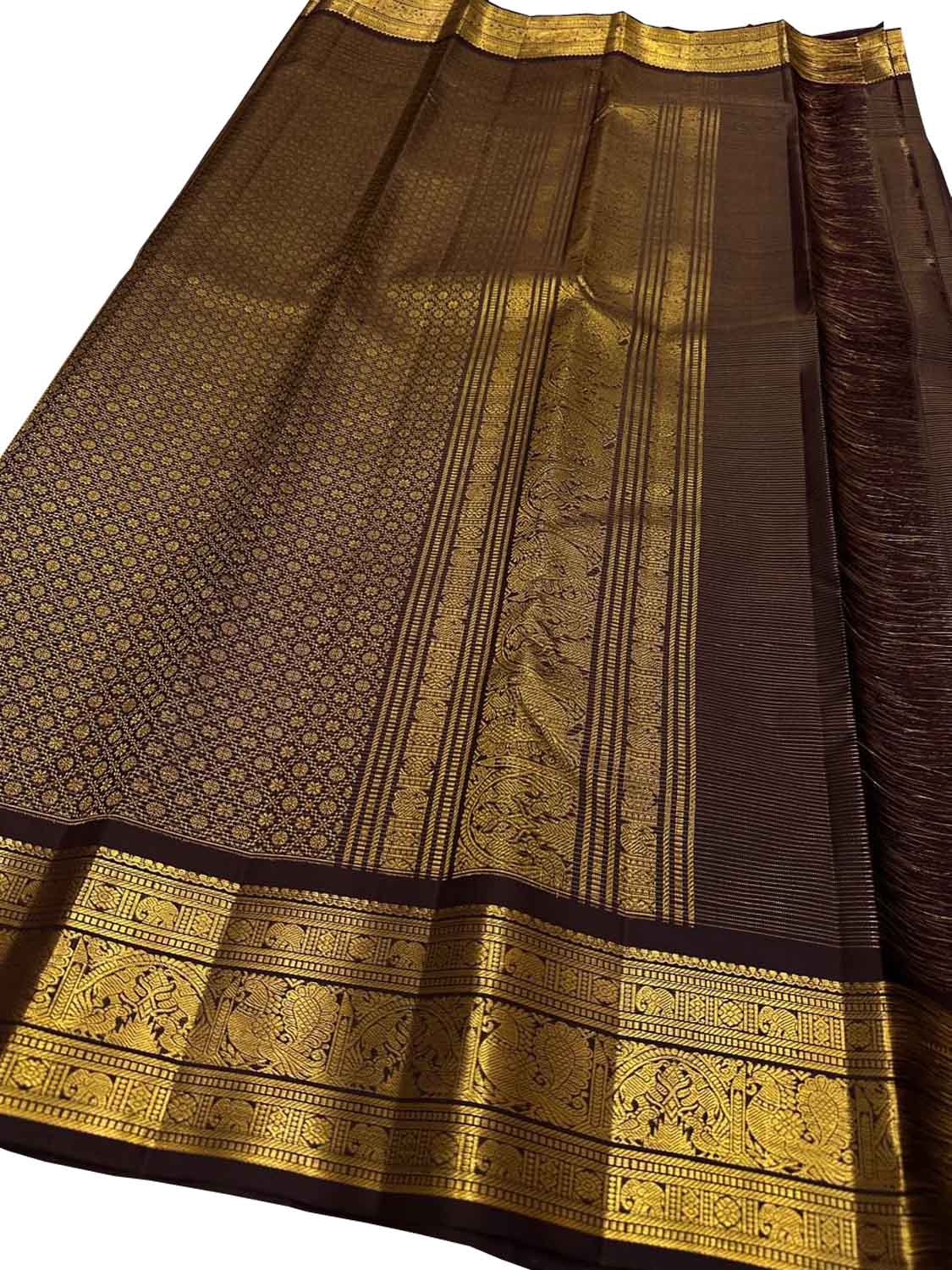 Brown Pure Kanjeevaram Silk Handloom Saree
