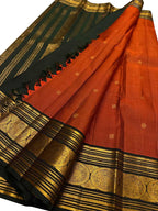 Orange Handloom Kanjeevaram Pure Silk Saree