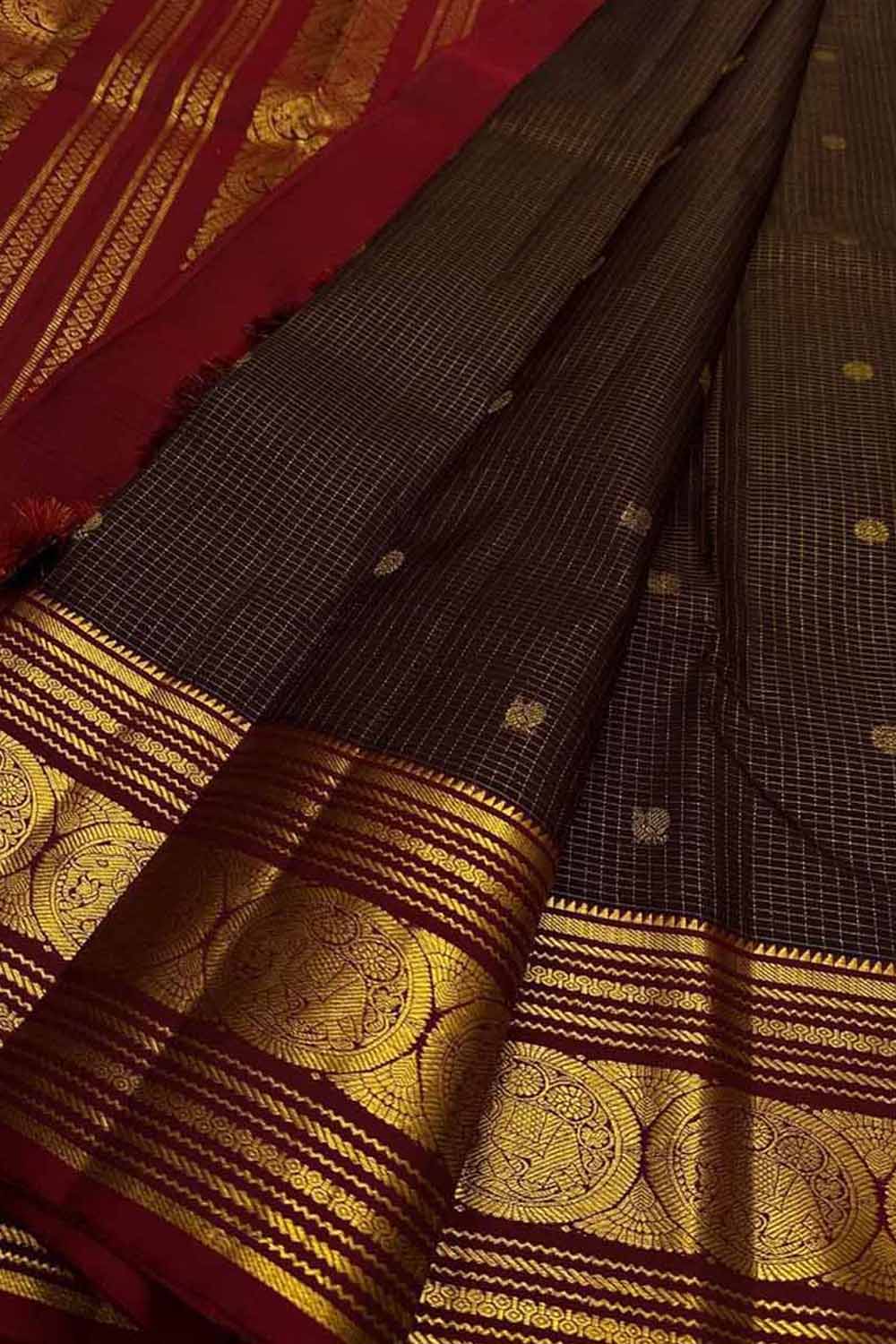 Maroon Handloom Kanjeevaram Pure Silk Saree