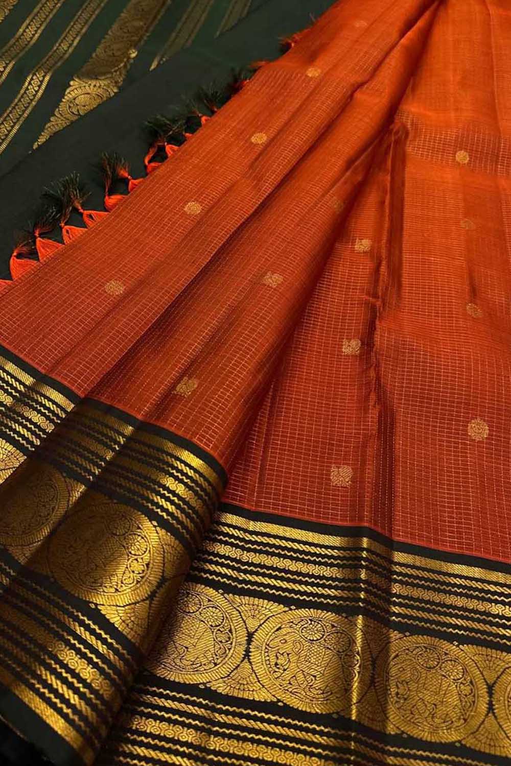 Orange Handloom Kanjeevaram Pure Silk Saree