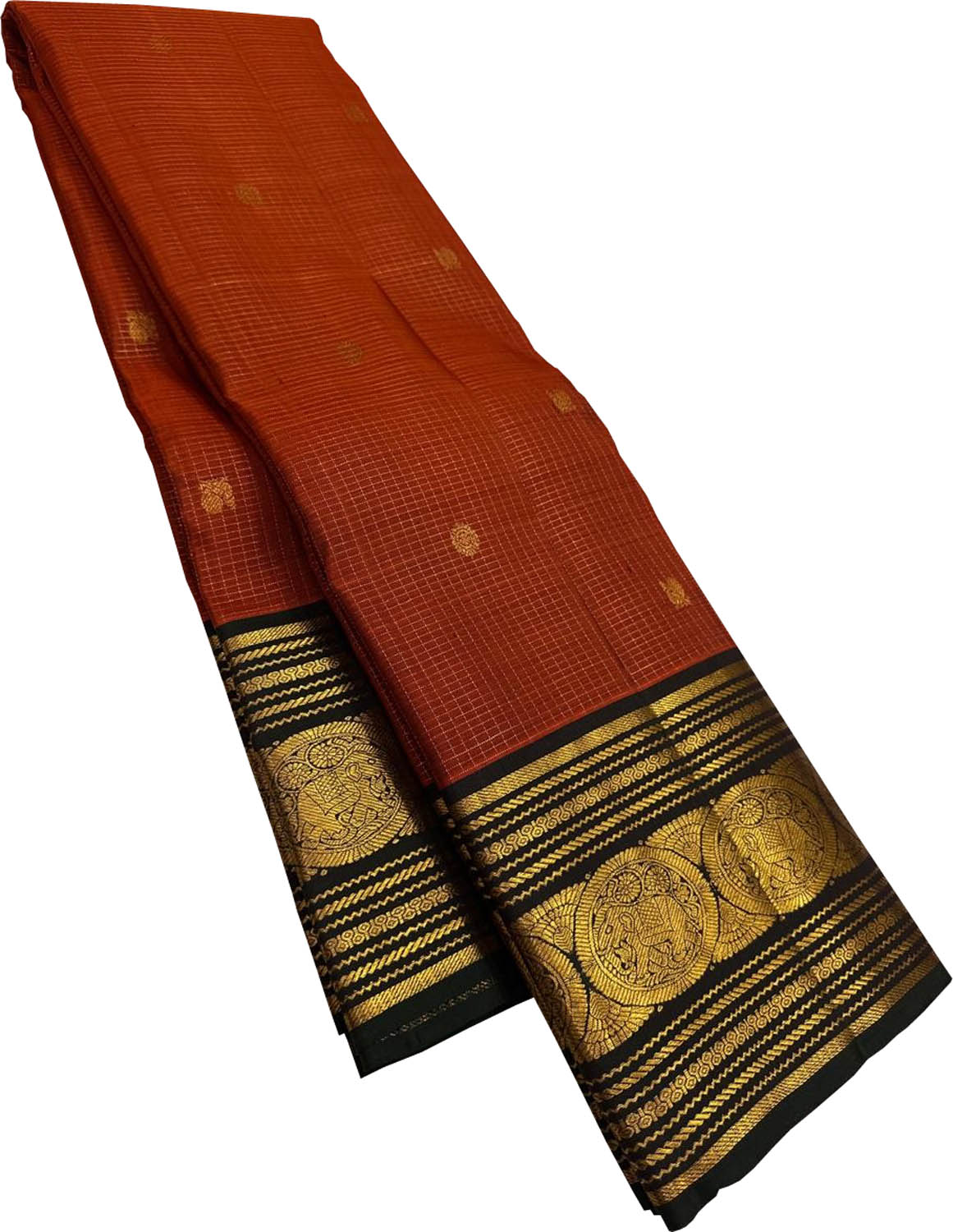 Orange Handloom Kanjeevaram Pure Silk Saree
