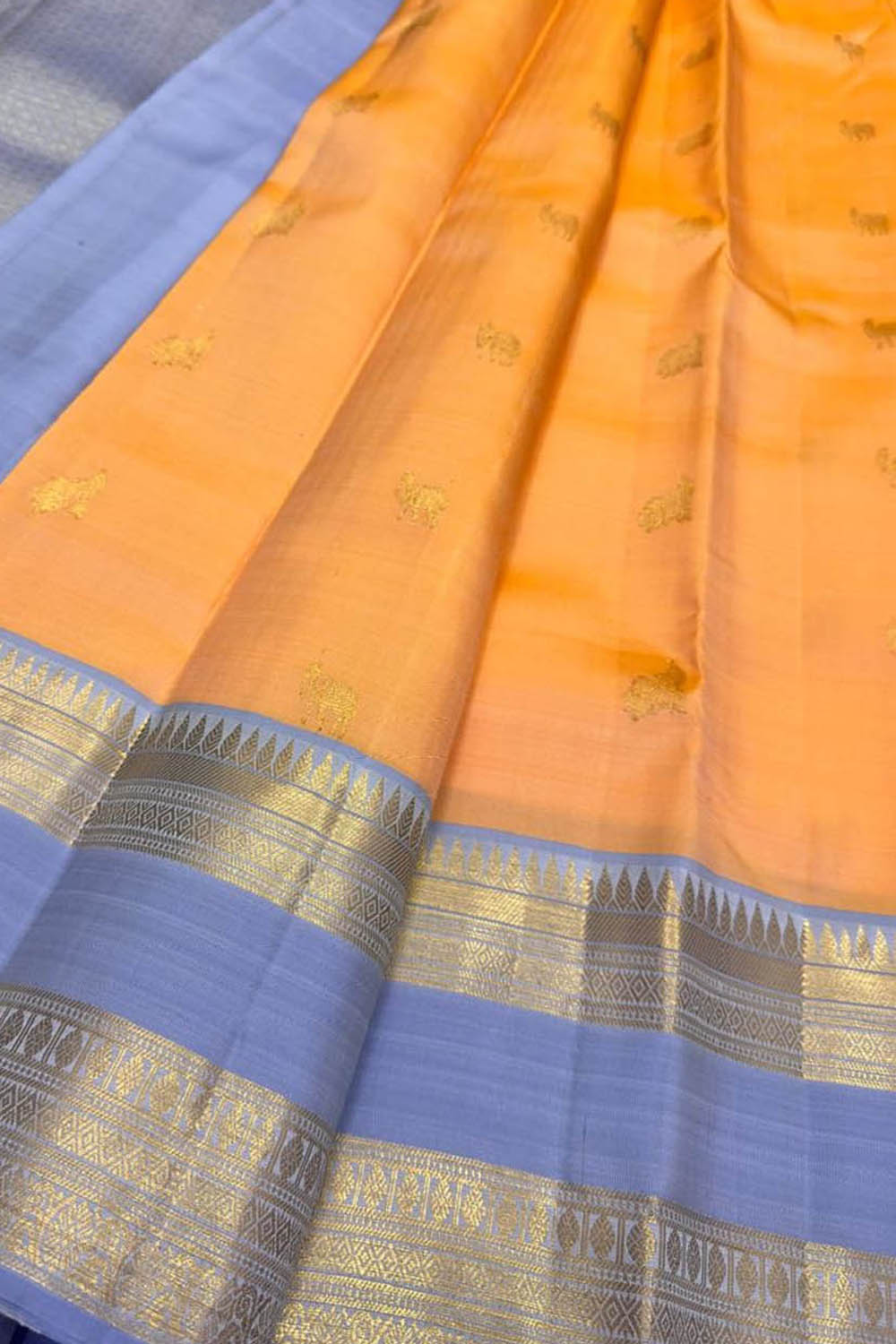 Orange Handloom Kanjeevaram Pure Silk Saree
