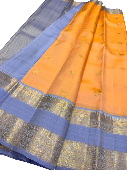Orange Handloom Kanjeevaram Pure Silk Saree