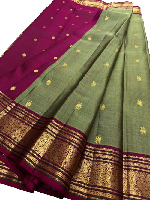 Green Kanjeevaram Handloom Pure Silk Saree — Handloom Zari, Weddings