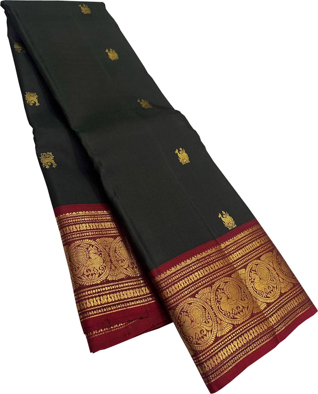 Green Handloom Kanjeevaram Pure Silk Booti Design Saree