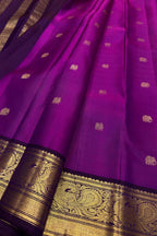 Purple Handloom Kanjeevaram Pure Silk  Elephant Design Saree