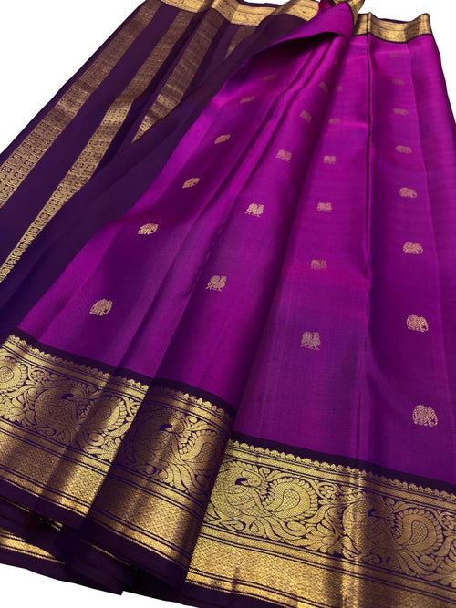 Purple Kanjeevaram Pure Silk Saree — Elephant Motifs