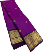Purple Handloom Kanjeevaram Pure Silk  Elephant Design Saree