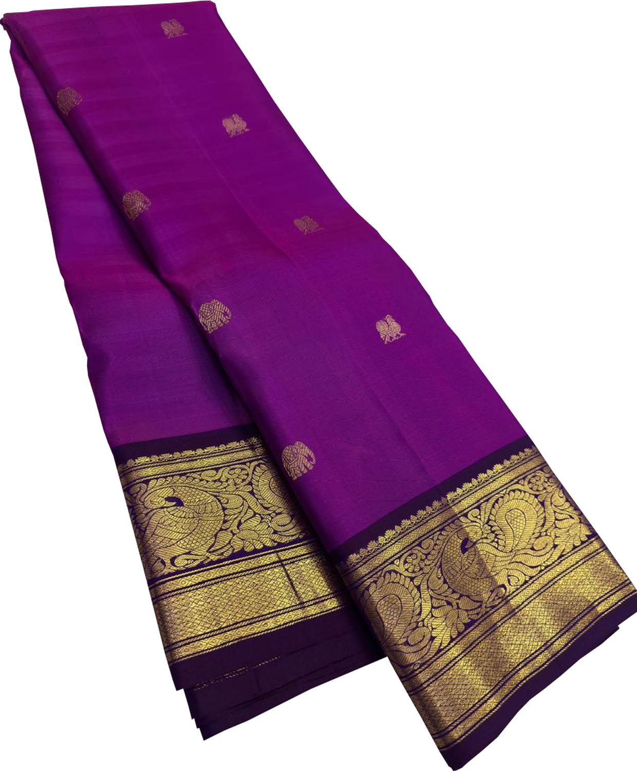 Purple Handloom Kanjeevaram Pure Silk  Elephant Design Saree