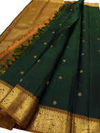 Green Handloom Kanjeevaram Pure Silk  Booti Design Saree