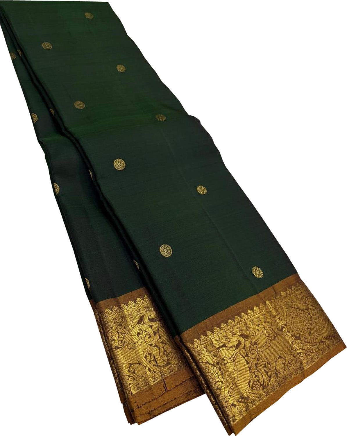 Green Handloom Kanjeevaram Pure Silk  Booti Design Saree