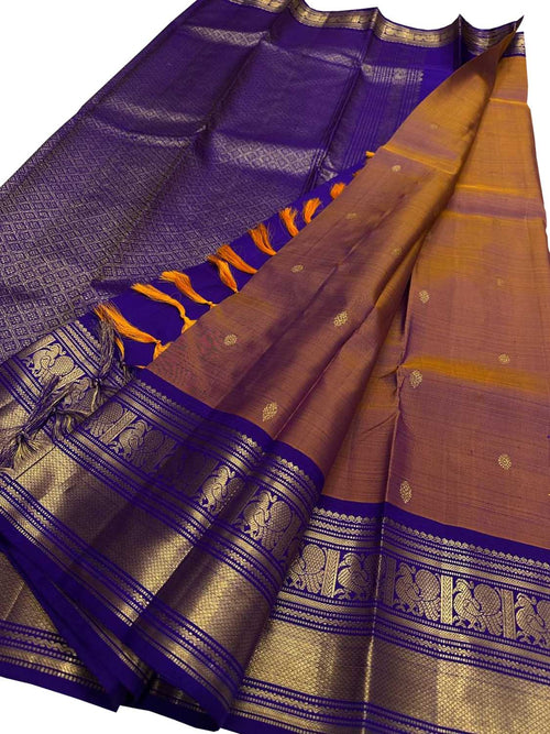 Brown Handloom Kanjeevaram Pure Silk  Booti Design Saree