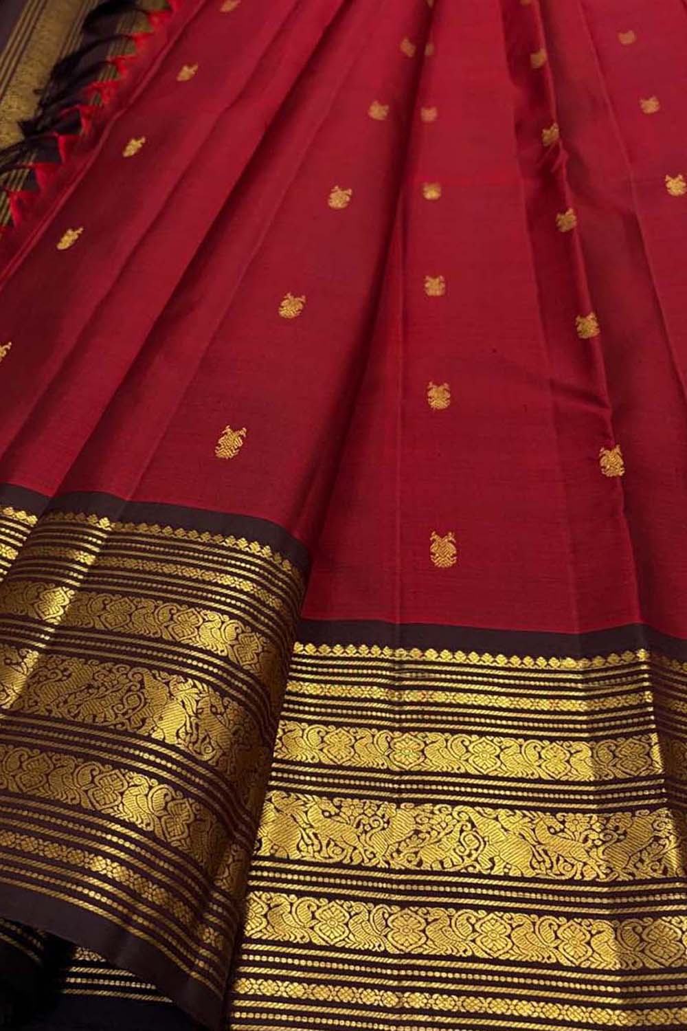 Red Handloom Kanjeevaram Pure Silk  Booti Design Saree