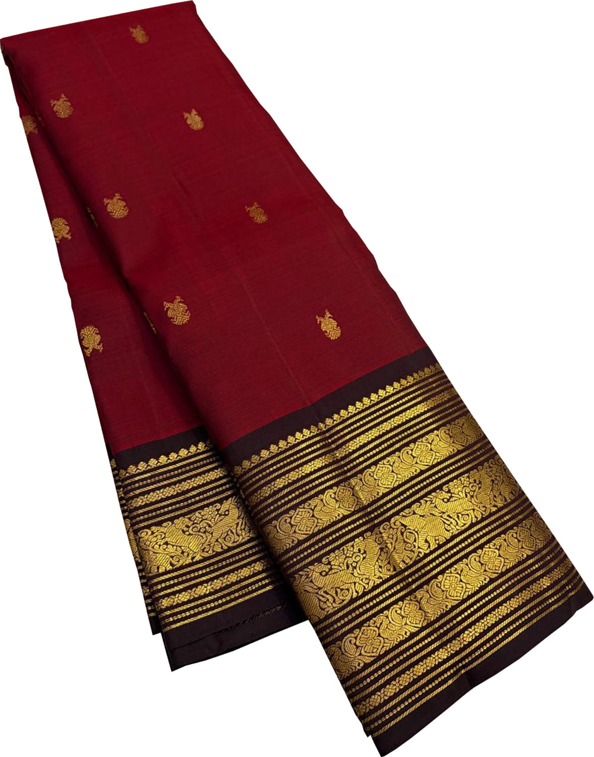 Red Handloom Kanjeevaram Pure Silk  Booti Design Saree