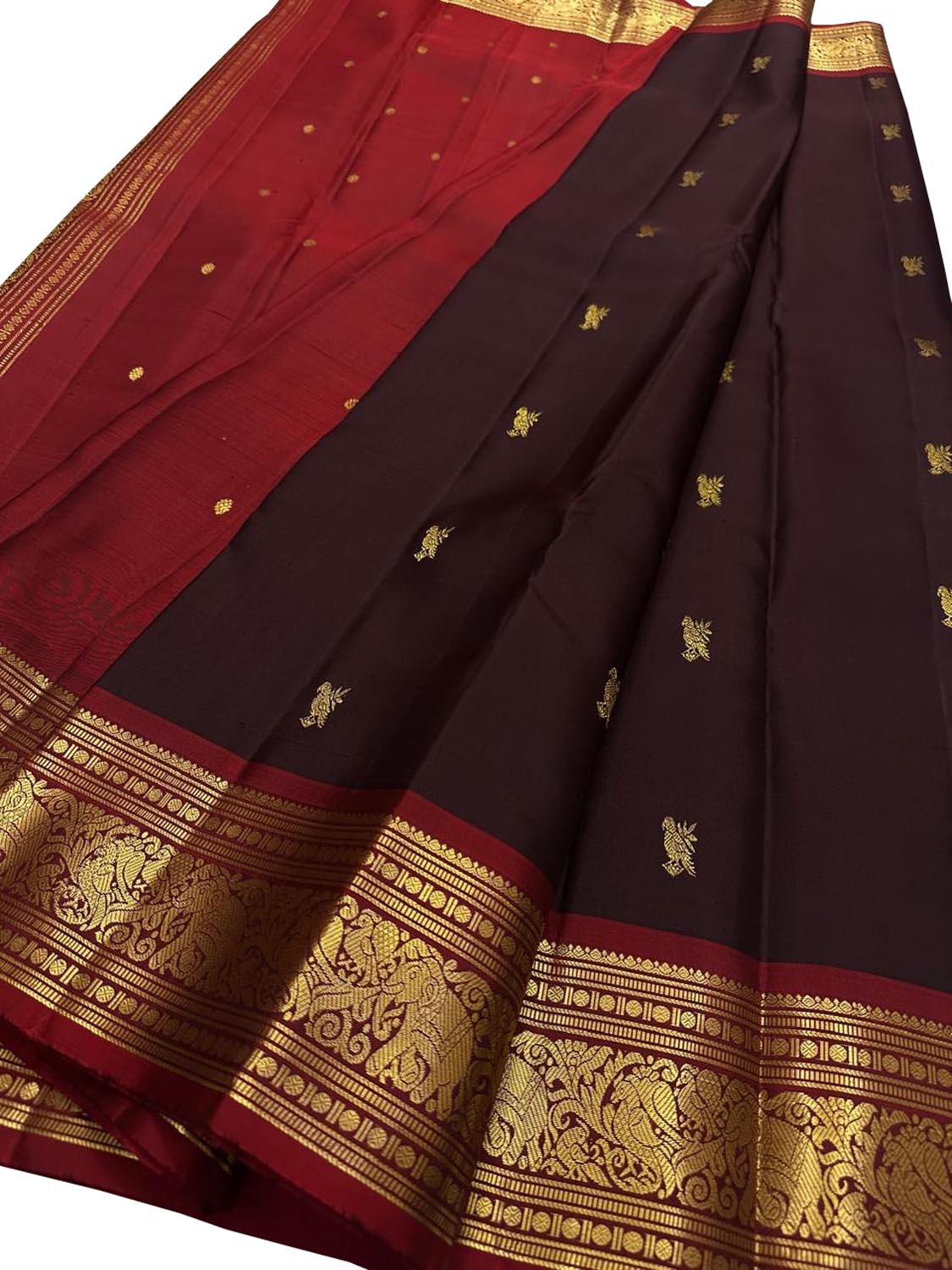 Maroon Handloom Kanjeevaram Pure Silk  Bird Design Saree