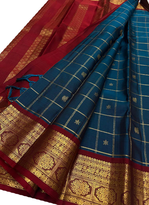 PS1K2MK426082604 Blue Handloom Kanjeevaram Pure Silk Saree