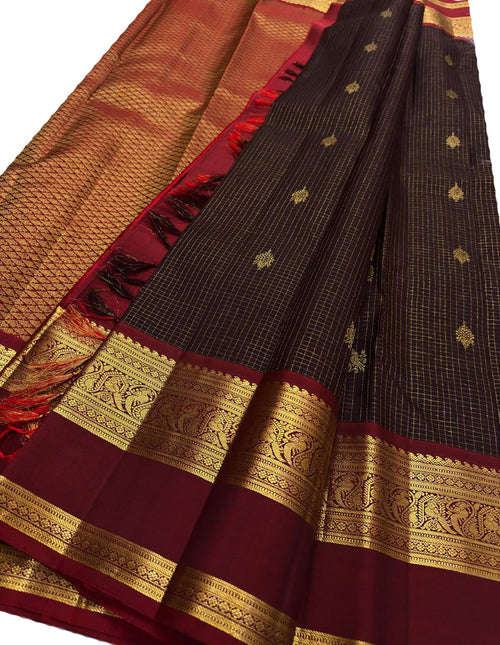 PS1K2MK426082607 Brown Handloom Kanjeevaram Pure Silk Saree