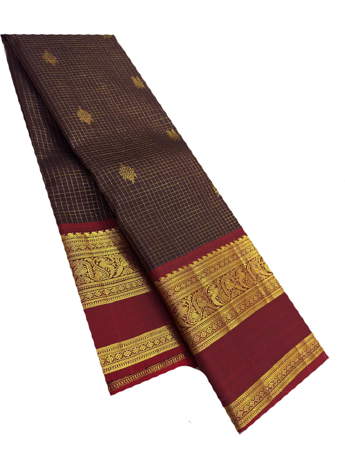 Brown Handloom Kanjeevaram Pure Silk Saree