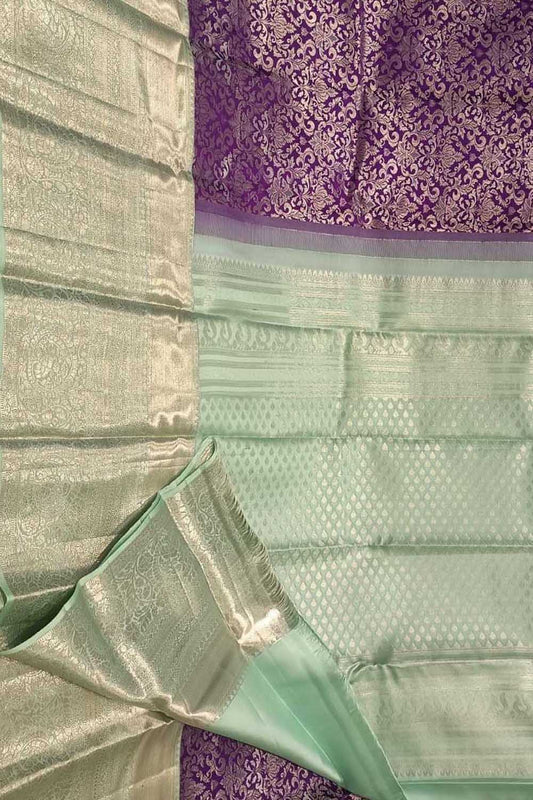 Exquisite Purple Handloom Kanjeevaram Pure Silk Saree - Perfect for Any Occasion! - Luxurion World