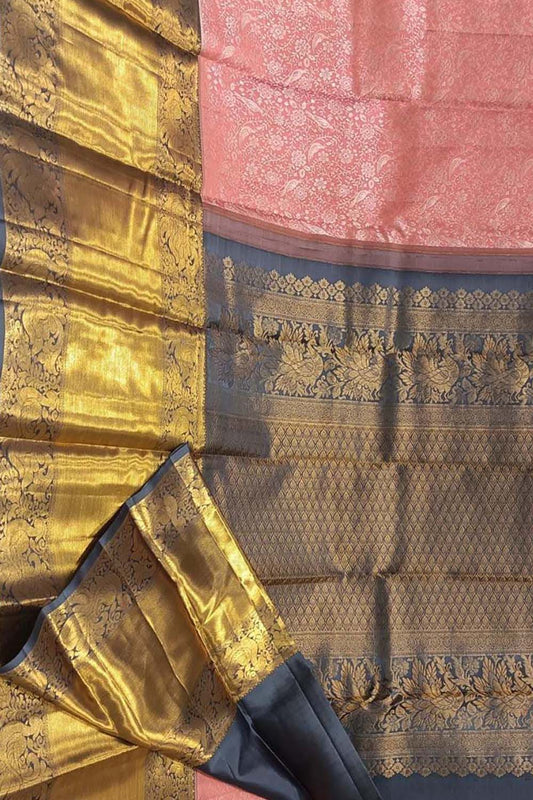 Pure Silk Pink Handloom Kanjeevaram Saree: Traditional Elegance - Luxurion World