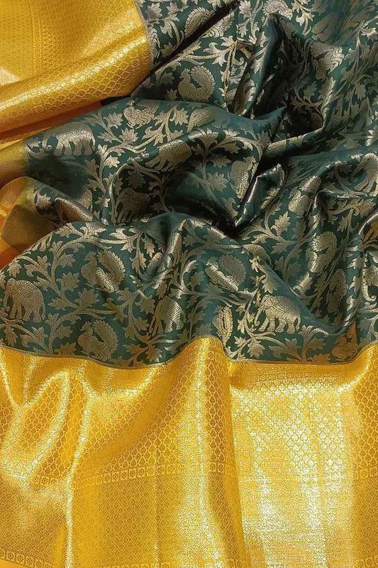 Green Handloom Kanjeevaram Pure Silk Saree: Exquisite Elegance - Luxurion World