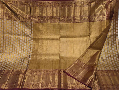 Golden Kanjeevaram Handloom Pure Silk Saree - Luxurion World