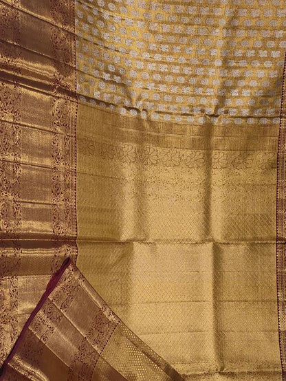 Golden Kanjeevaram Handloom Pure Silk Saree - Luxurion World