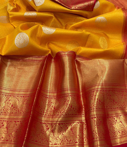 Radiant Yellow Kanjeevaram Silk Saree - Luxurion World