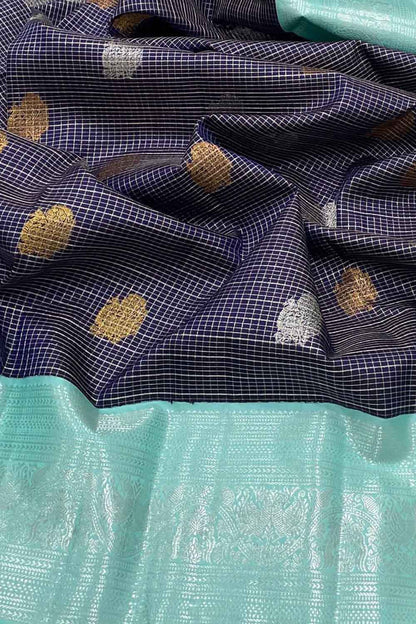 Royal Blue Kanjeevaram Silk Saree - Pure Elegance - Luxurion World