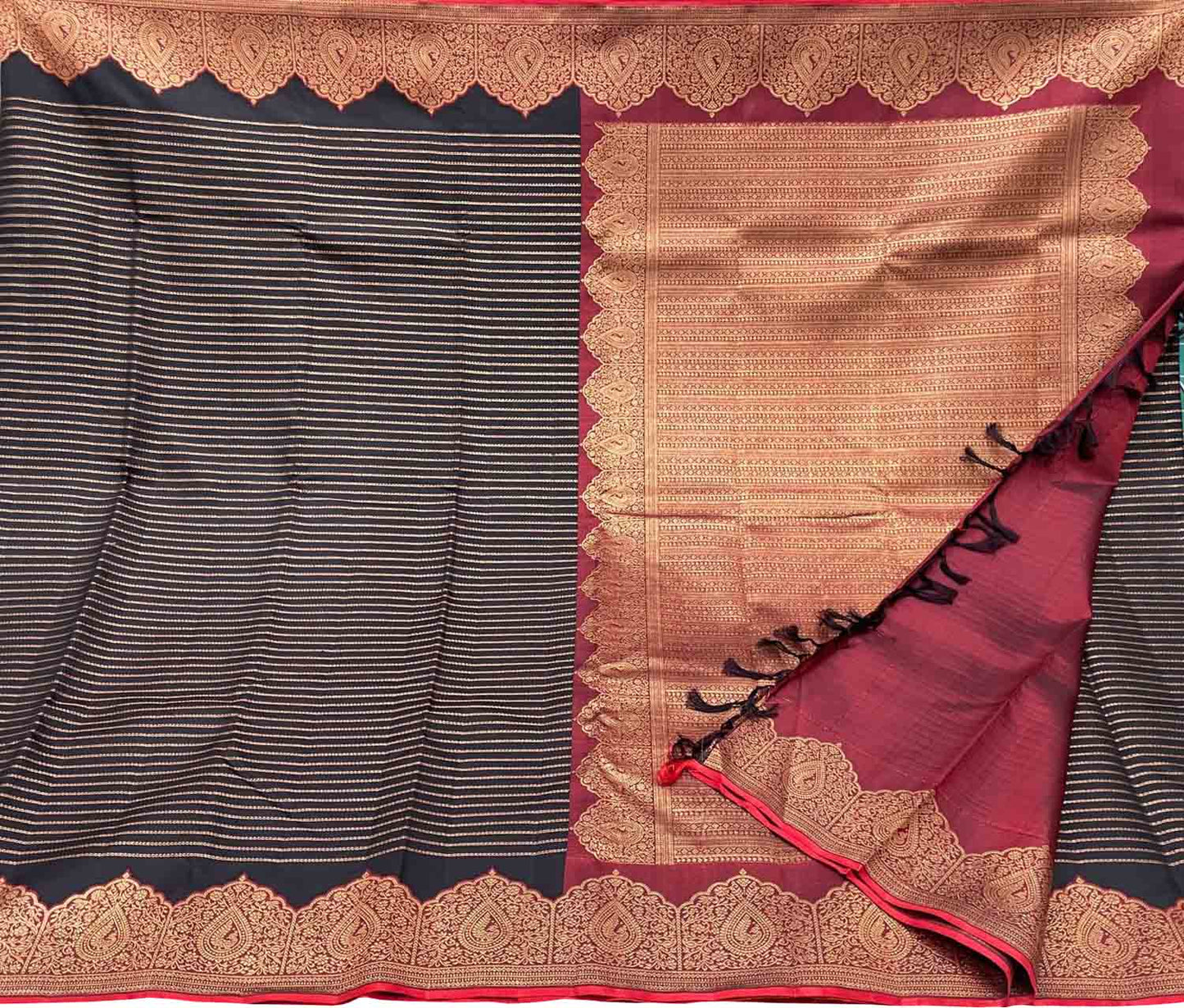 Opulent Black Handloom Kanjeevaram Silk Saree - Luxurion World