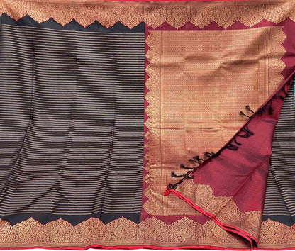 Opulent Black Handloom Kanjeevaram Silk Saree - Luxurion World