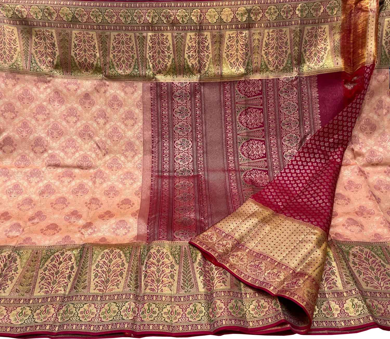 Peach Handloom Kanjeevaram Pure Silk Saree - Luxurion World