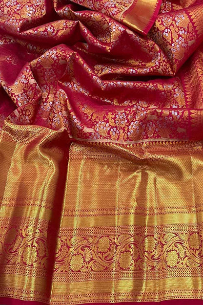 Beautiful Pink Handloom Kanjeevaram Silk Saree - Luxurion World