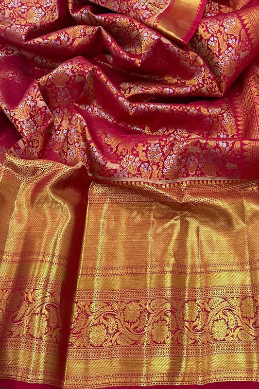 Beautiful Pink Handloom Kanjeevaram Silk Saree - Luxurion World