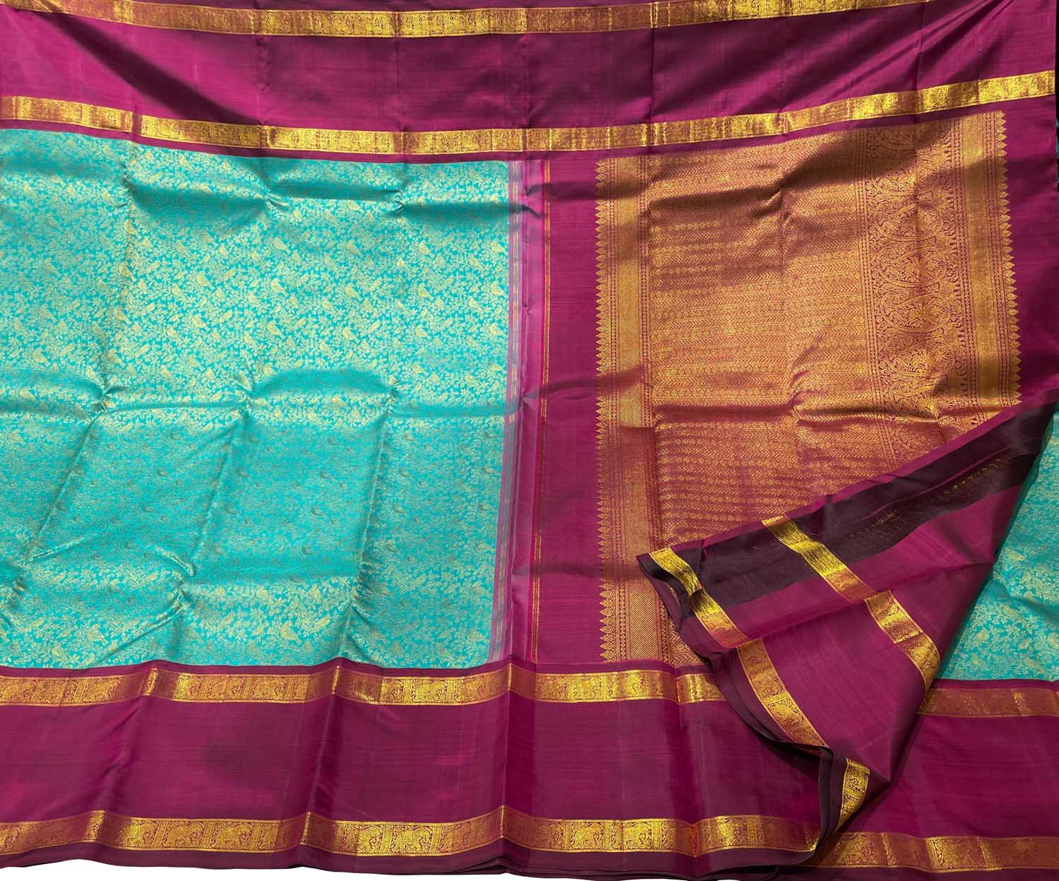 Blue Handloom Kanjeevaram Pure Silk Saree - Luxurion World