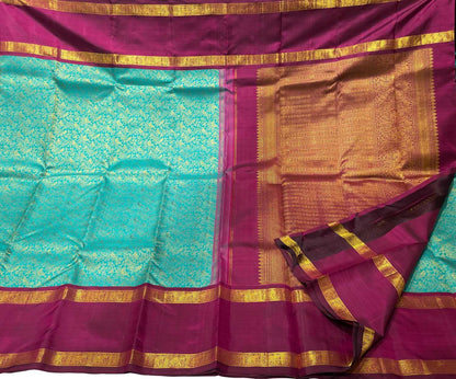 Blue Handloom Kanjeevaram Pure Silk Saree - Luxurion World