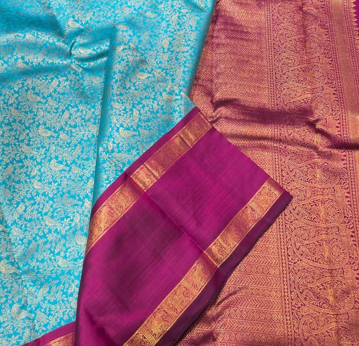 Blue Handloom Kanjeevaram Pure Silk Saree - Luxurion World