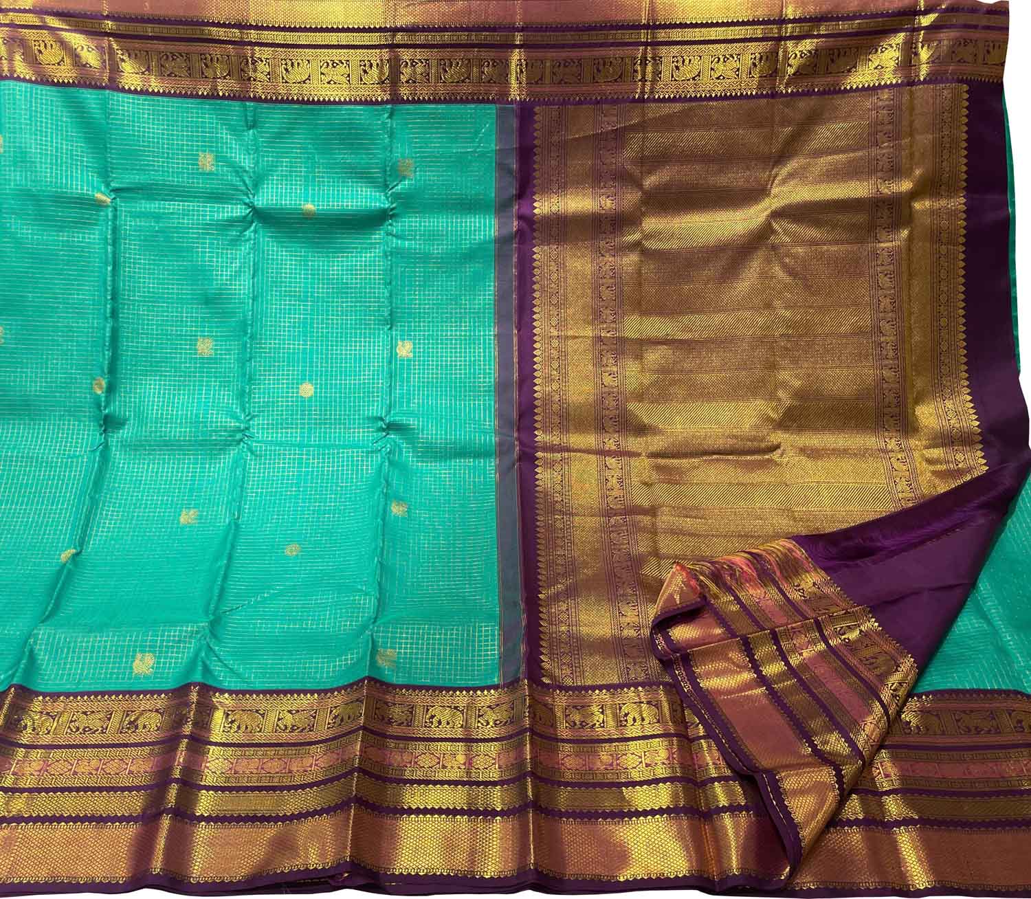 Green Handloom Kanjeevaram Pure Silk Saree - Elegant Luxury - Luxurion World