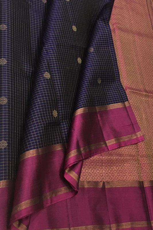 Royal Blue Kanjeevaram Silk Saree - Handloom Beauty - Luxurion World