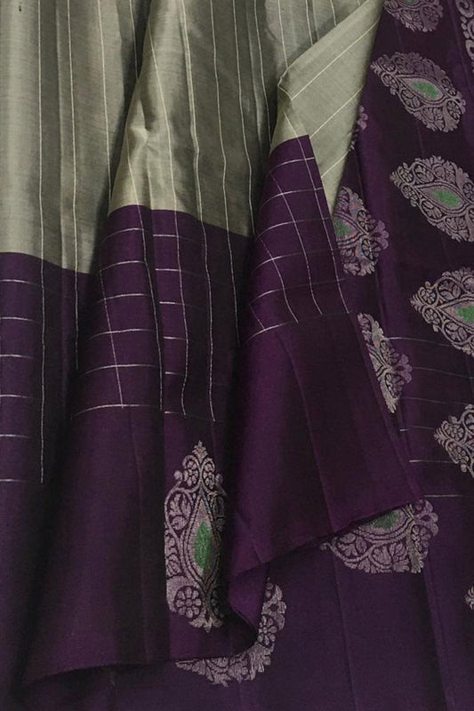 Exquisite Grey Kanjeevaram Pure Silk Saree - Luxurion World